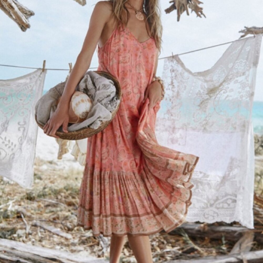Spell & The Gypsy Seashell Strappy Midi Dress Coral - Size Small - Picture 3 of 16